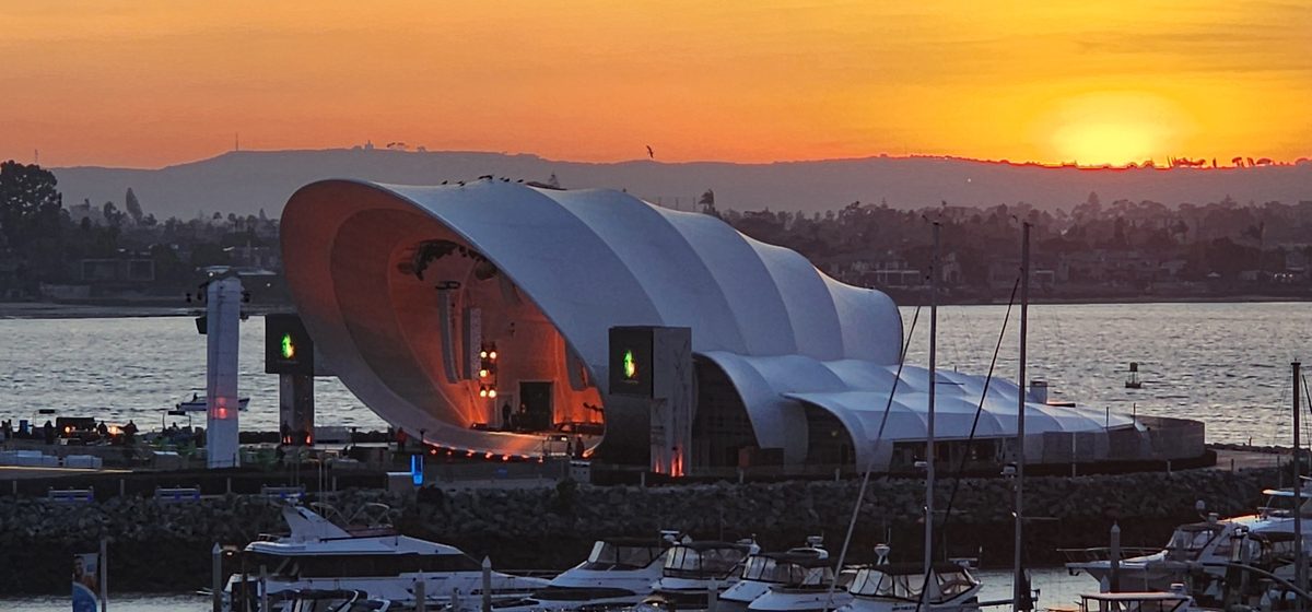 The Rady Shell concert venue on San Diego Bay at sunset