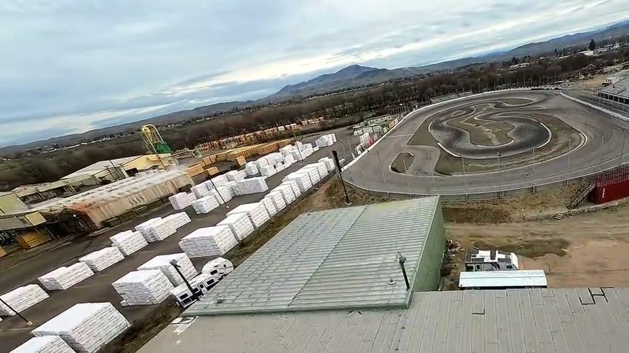 Drone flyover of a go-kart track in Emmett, Idaho